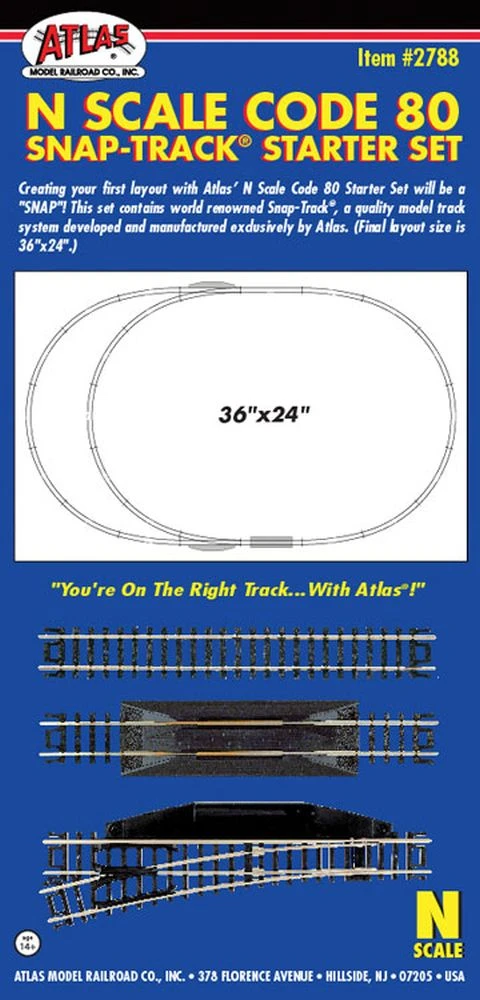 Atlas Code 80 Snap Track? Starter Set -- 36 X 24" 91.4 X 61cm Oval W/Siding & Terminal Joiners -